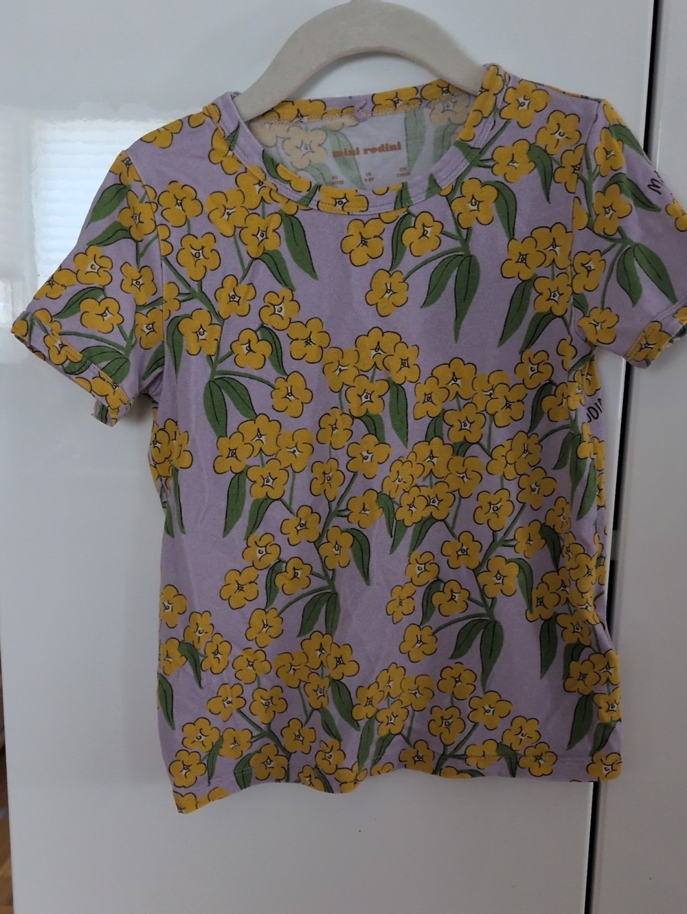 Mini Rodini Lavender Tee with Yellow Floral Print - Size 4/5